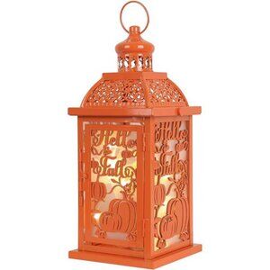 Fall Decorations for Home, Orange Decorative Candle Lantern for Tabletop Mantle